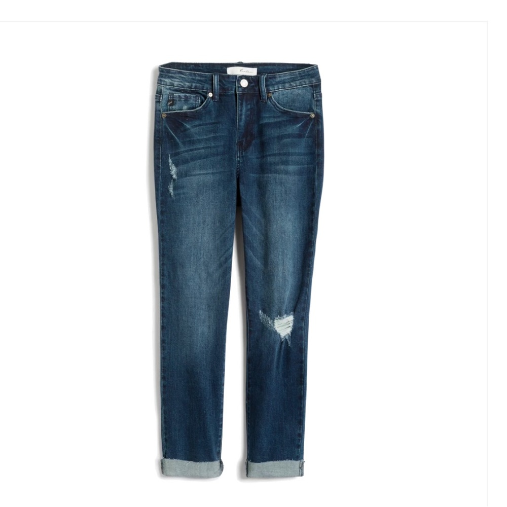 KanCan low rise cuffed distressed cropped jeans